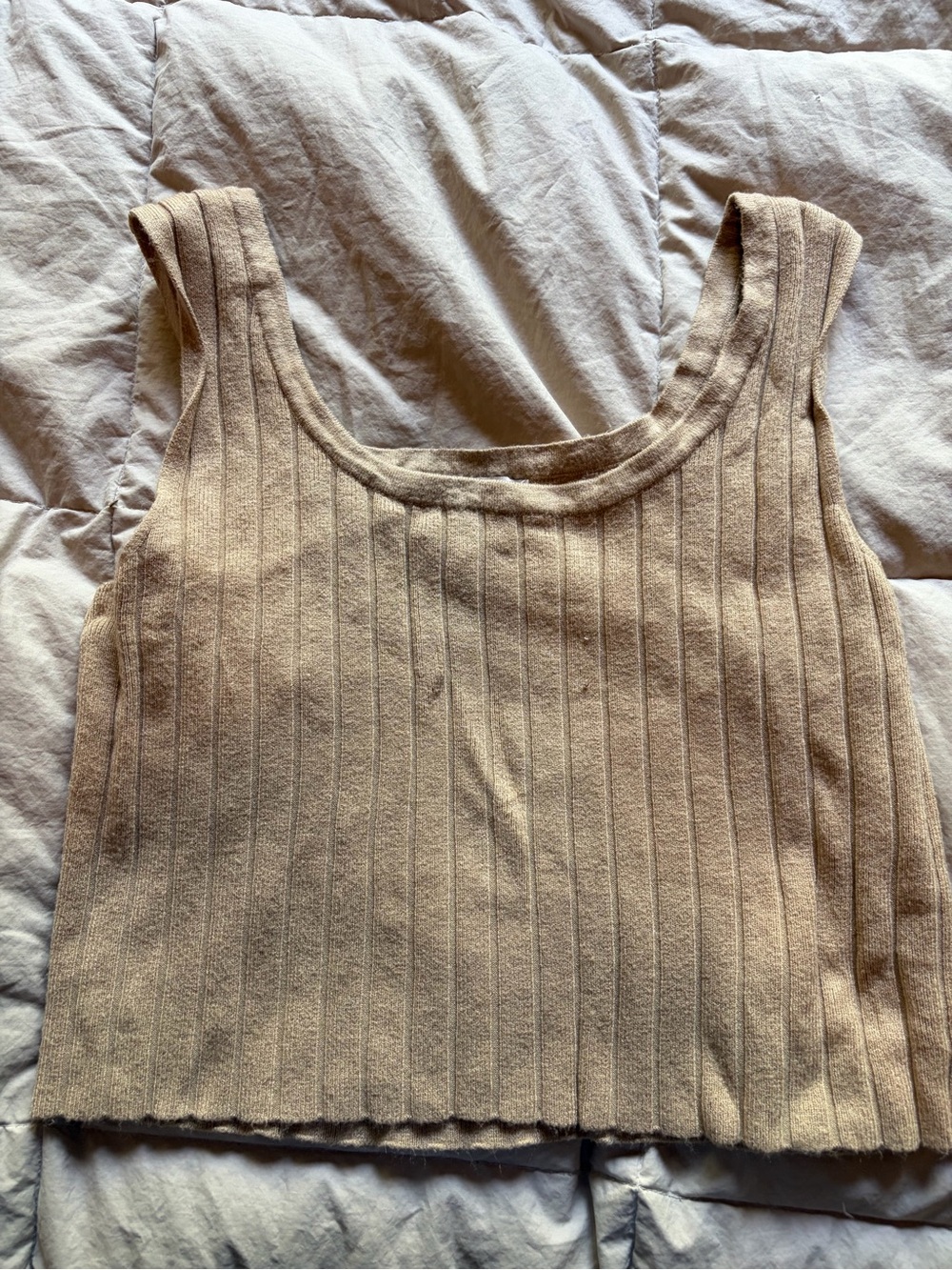 Sincerely Jules Ribbed Tank Crop Top - Tan